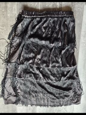 Vintage Black Fringe Satin Skirt